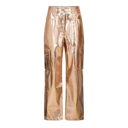 Rose Gold - Front - AmyLynn Womens-Ladies Metallic Straight Leg Cargo Trousers