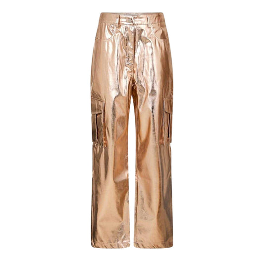 Rose Gold - Front - AmyLynn Womens-Ladies Metallic Straight Leg Cargo Trousers
