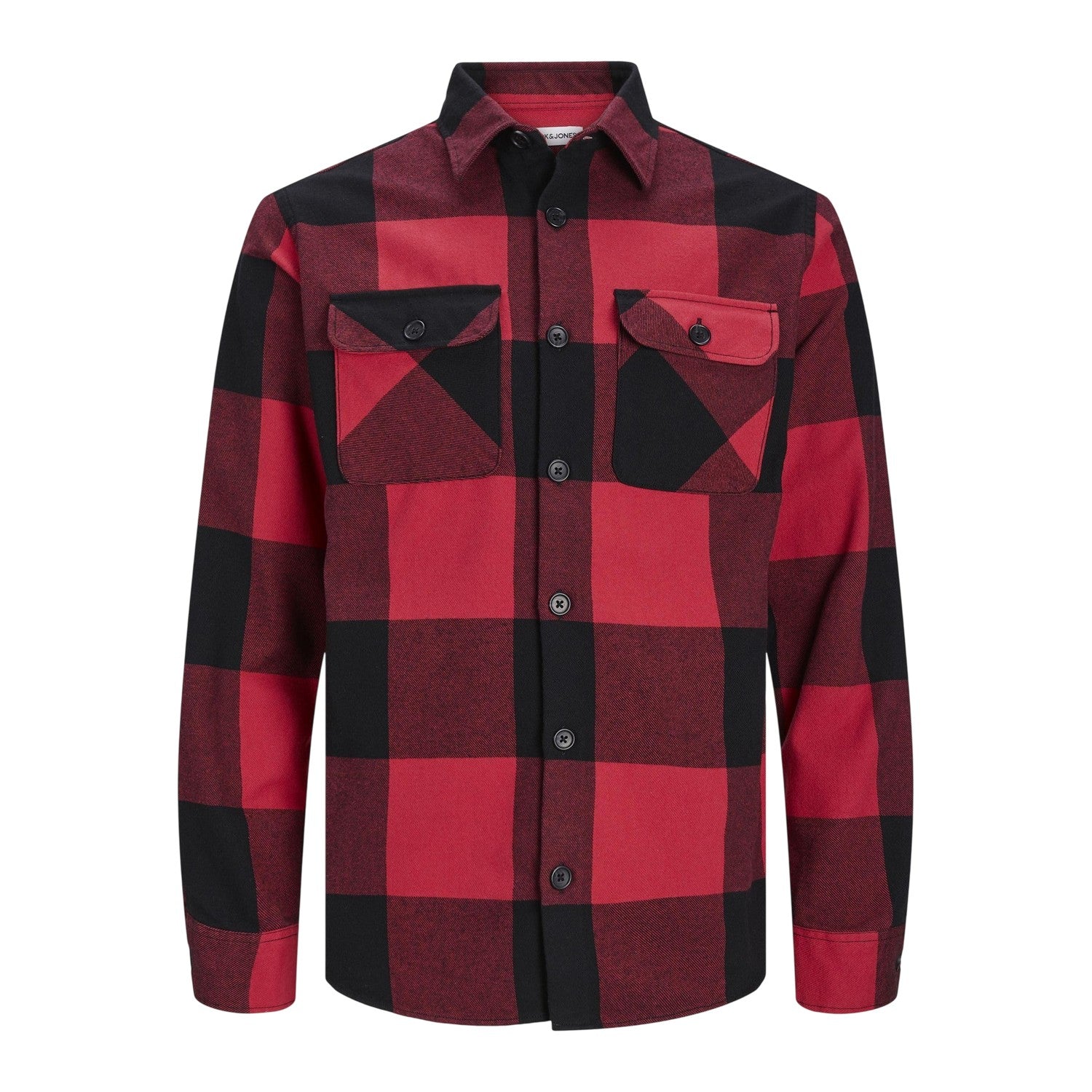 True Red - Front - Jack And Jones Mens Buffalo Check Flannel Long-Sleeved Overshirt