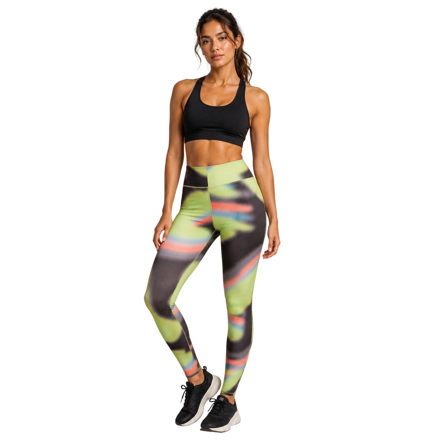 Black-Green - Side - Diadora Womens-Ladies Shaping Workout Leggings