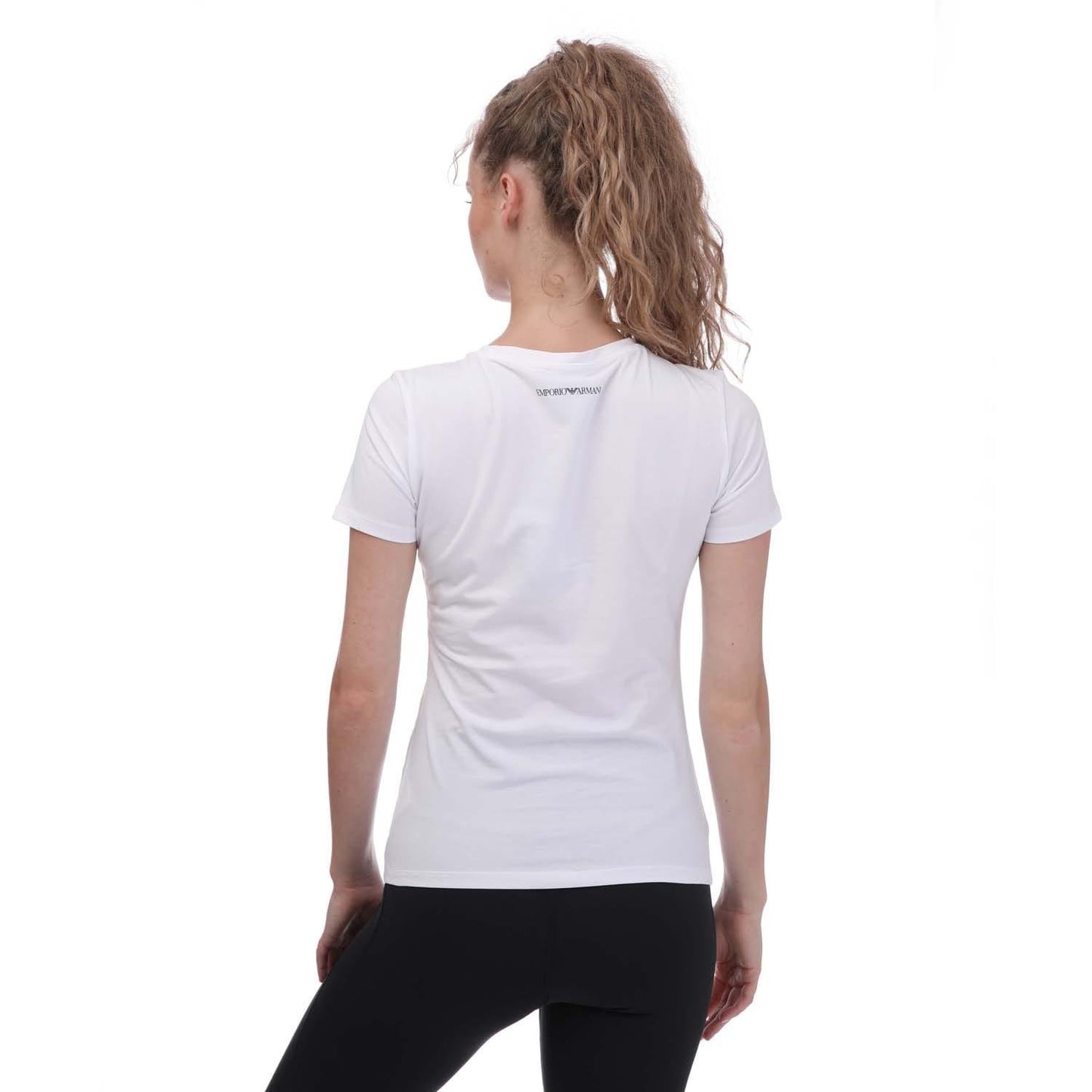 White - Back - Emporio Armani Womens-Ladies Big Logo T-Shirt