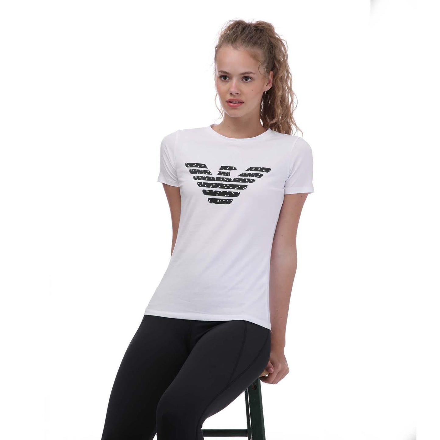 White - Side - Emporio Armani Womens-Ladies Big Logo T-Shirt