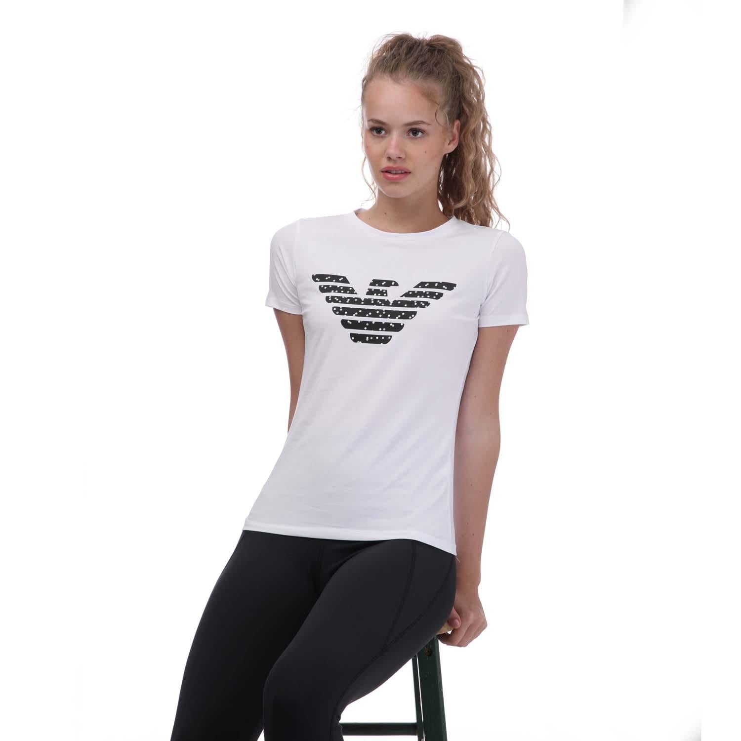 White - Side - Emporio Armani Womens-Ladies Big Logo T-Shirt