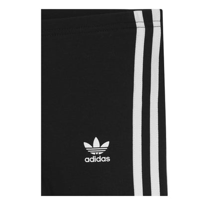 Black-White - Side - Adidas Childrens-Kids Adicolor Cotton 3 Stripes Tight Leggings