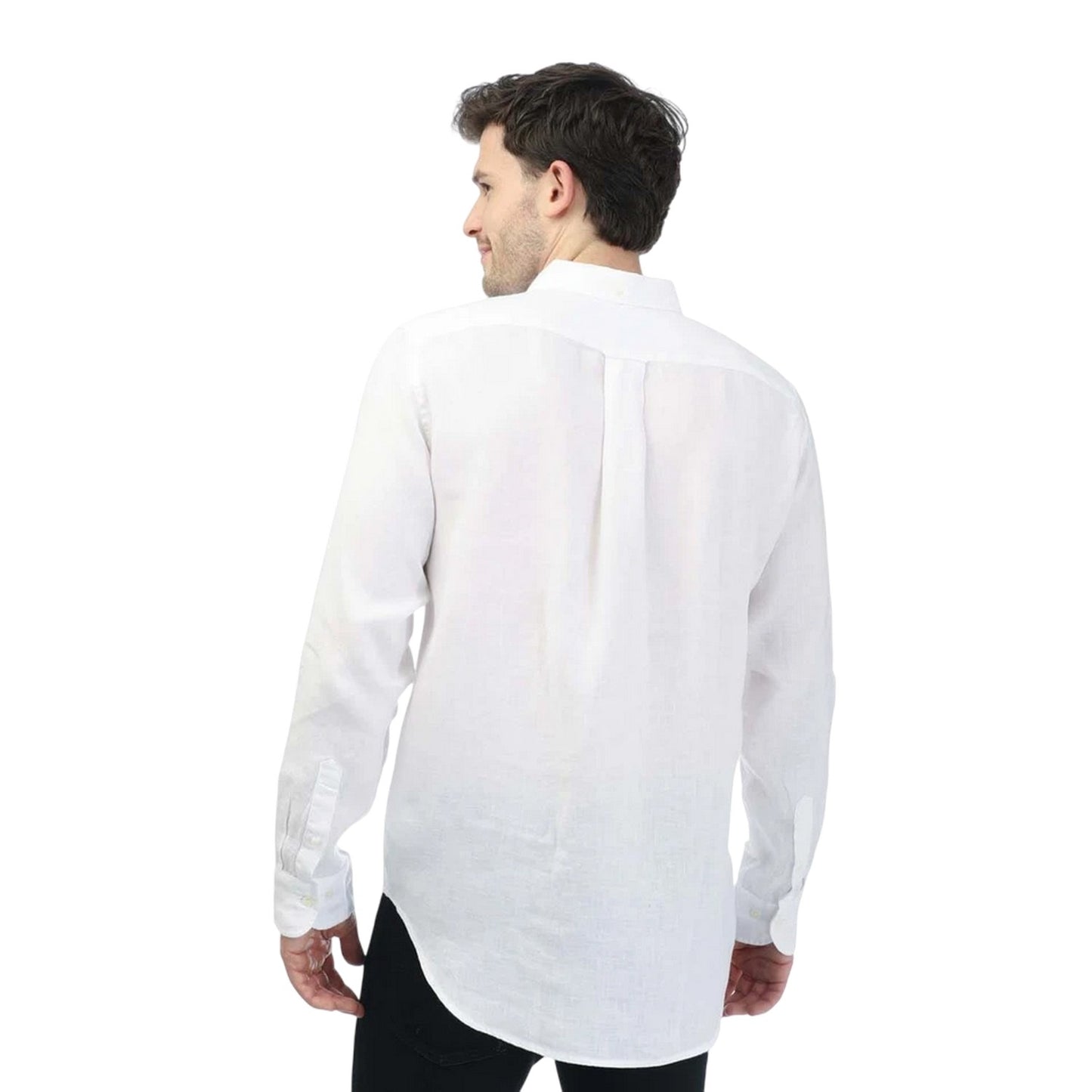 White - Back - Gant Mens Linen Regular Long-Sleeved Shirt