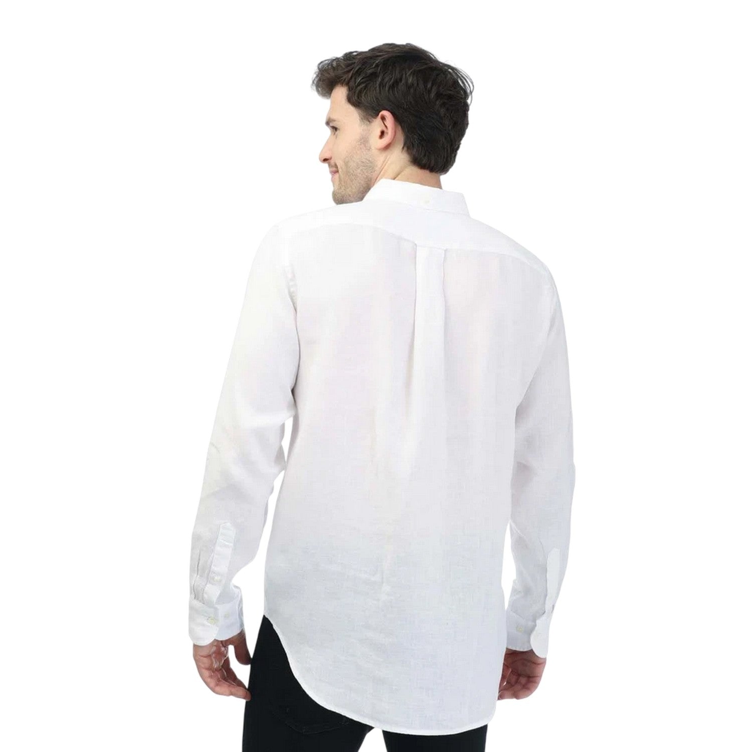 White - Back - Gant Mens Linen Regular Long-Sleeved Shirt