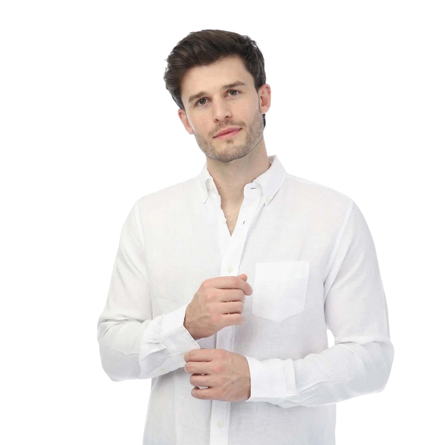 White - Side - Gant Mens Linen Regular Long-Sleeved Shirt