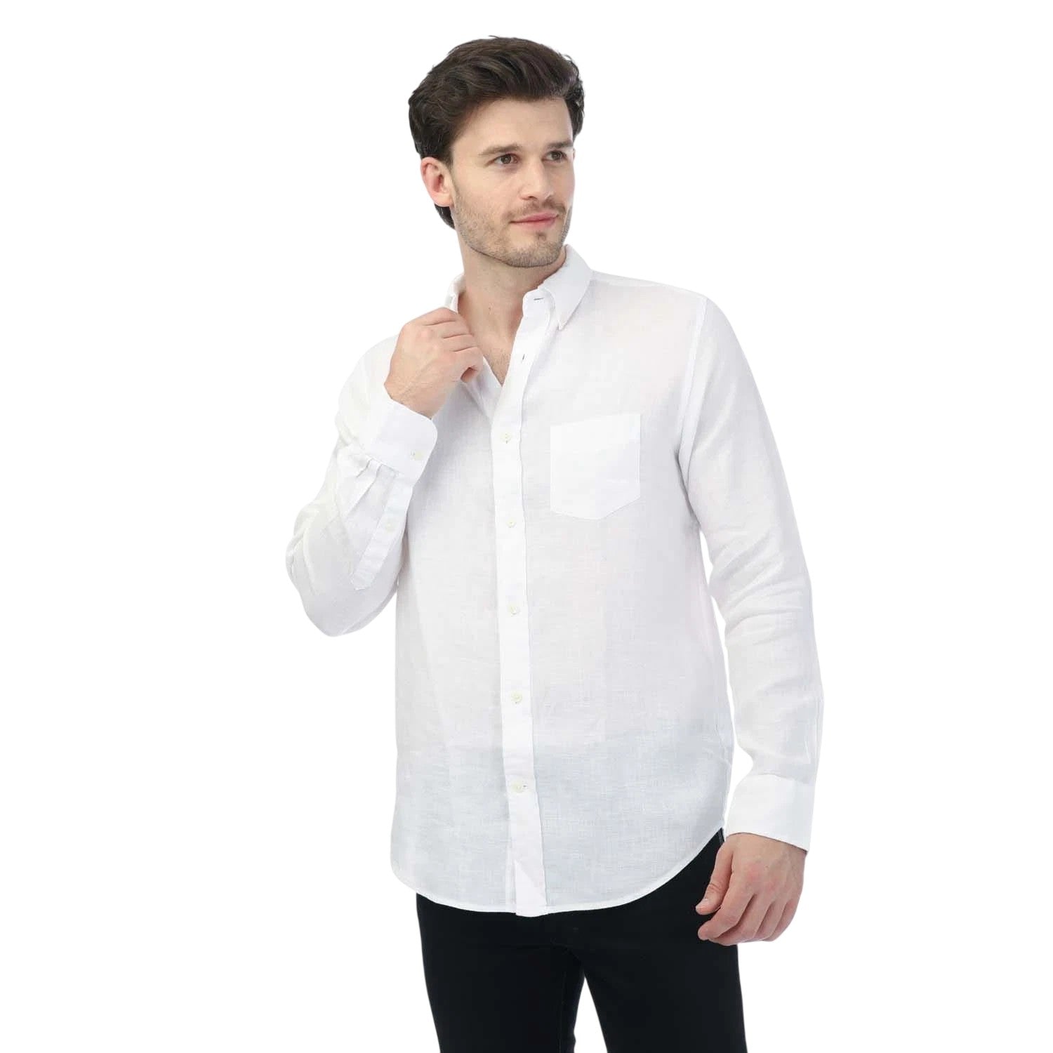 White - Front - Gant Mens Linen Regular Long-Sleeved Shirt