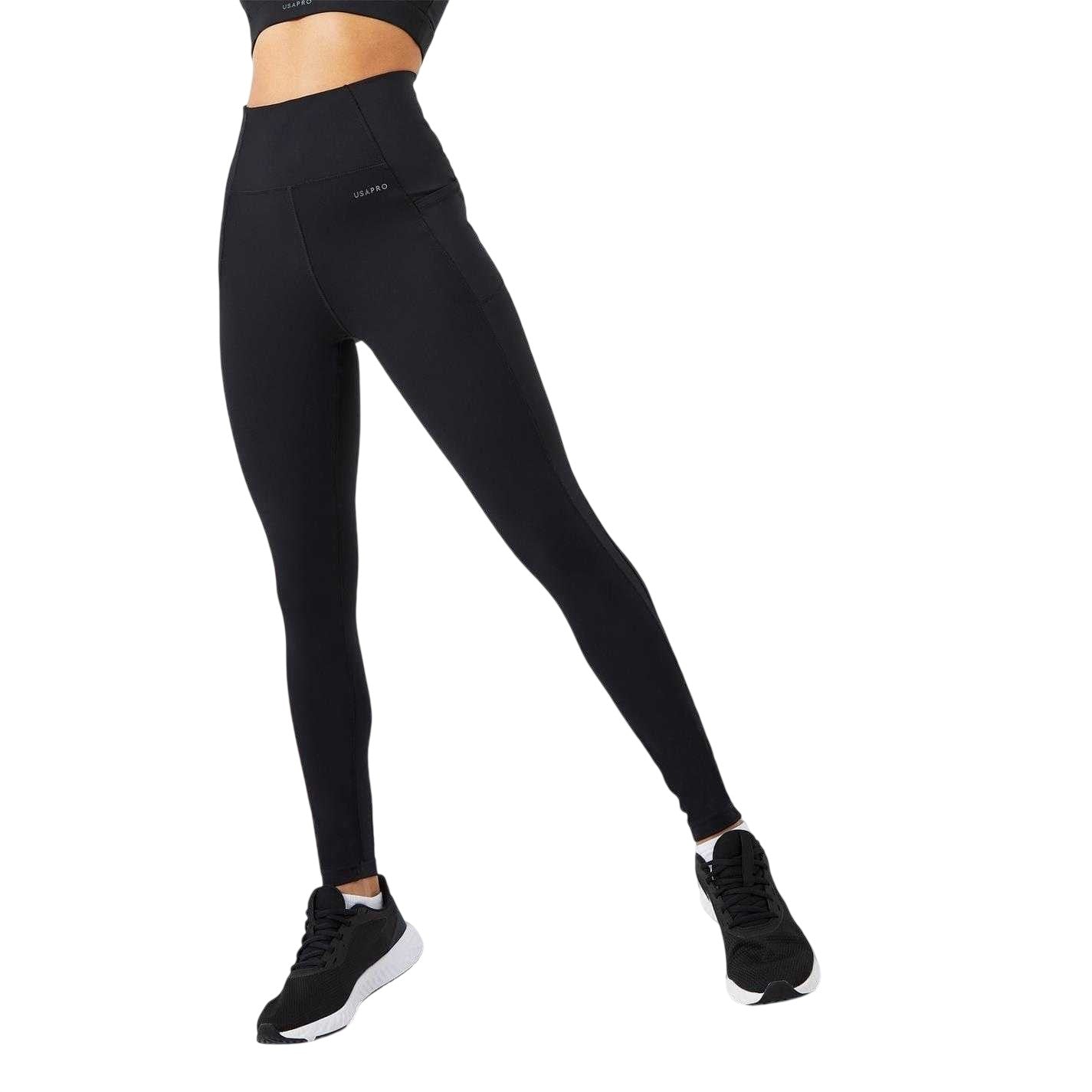 Black - Front - USA Pro Womens-Ladies Core High Rise Leggings