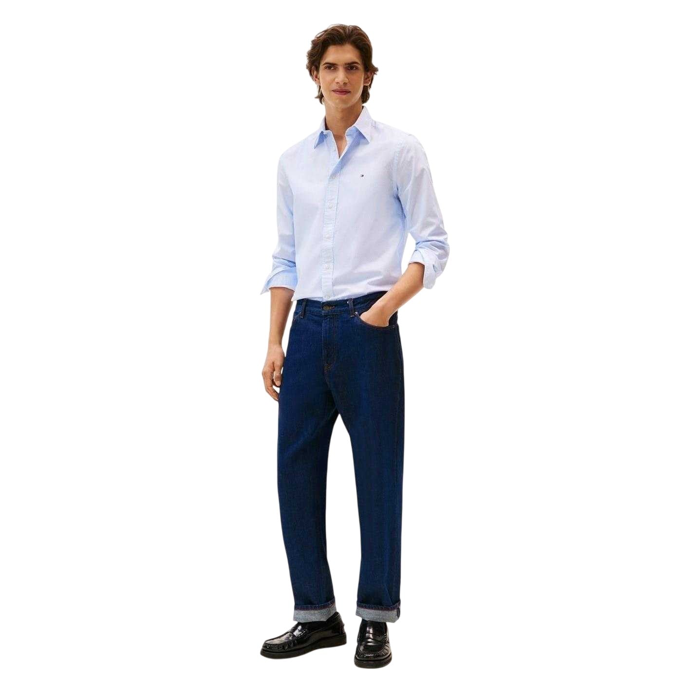 Sweet Blue - Side - Tommy Hilfiger Mens Logo Poplin Long-Sleeved Shirt