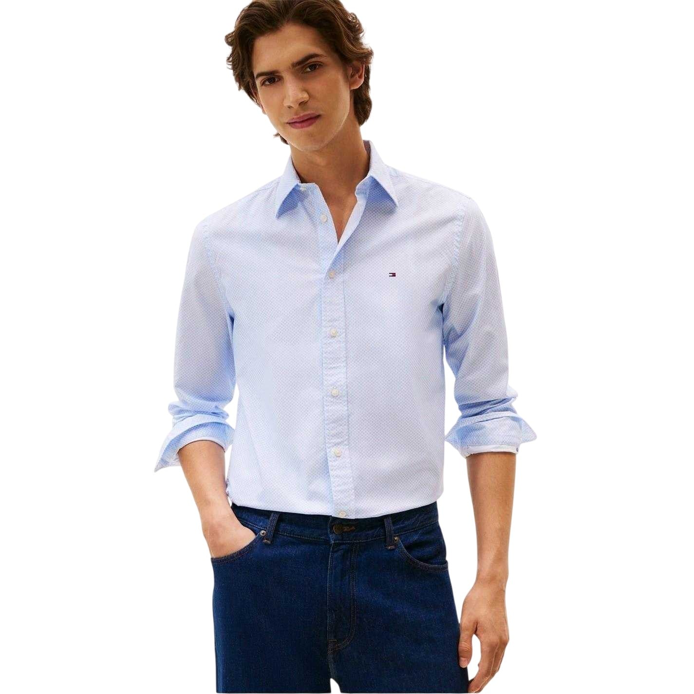 Sweet Blue - Lifestyle - Tommy Hilfiger Mens Logo Poplin Long-Sleeved Shirt