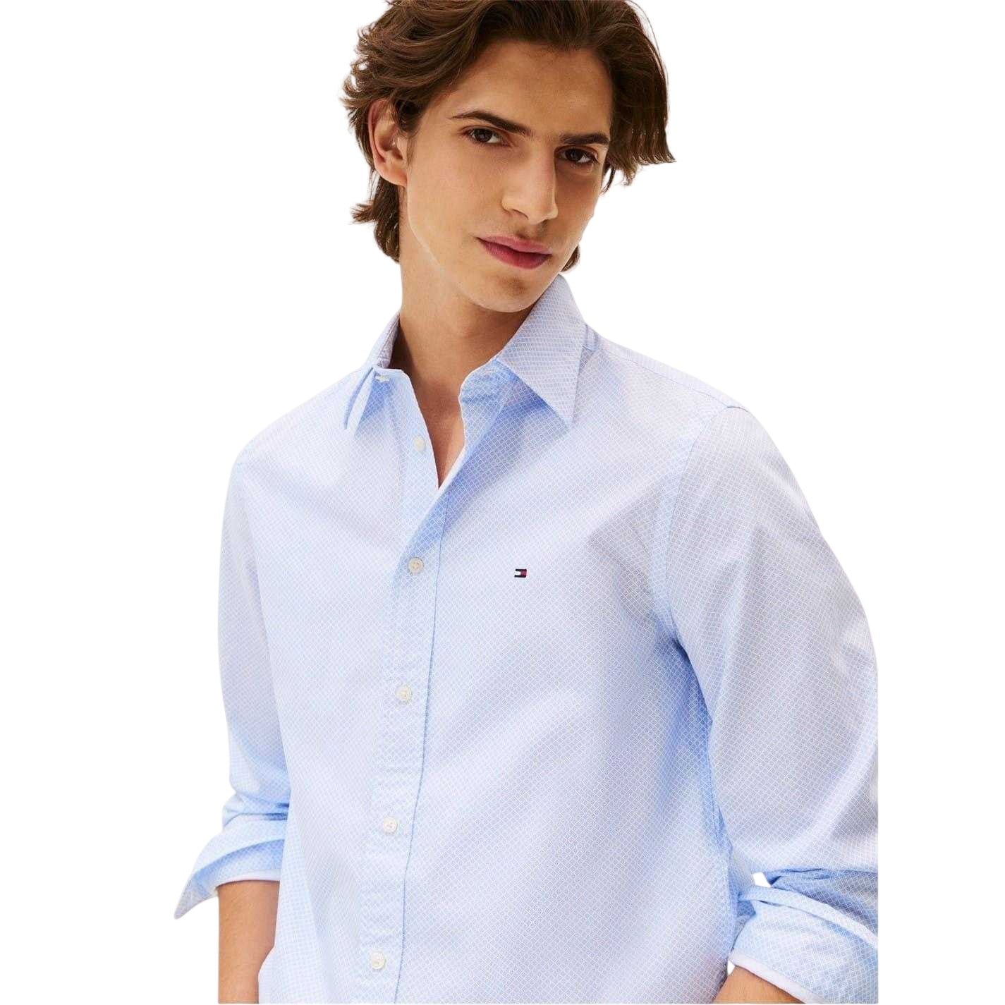 Sweet Blue - Pack Shot - Tommy Hilfiger Mens Logo Poplin Long-Sleeved Shirt