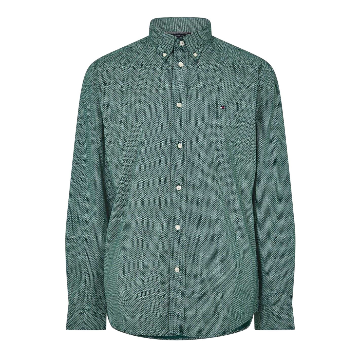 Green - Front - Tommy Hilfiger Mens Logo Poplin Long-Sleeved Shirt