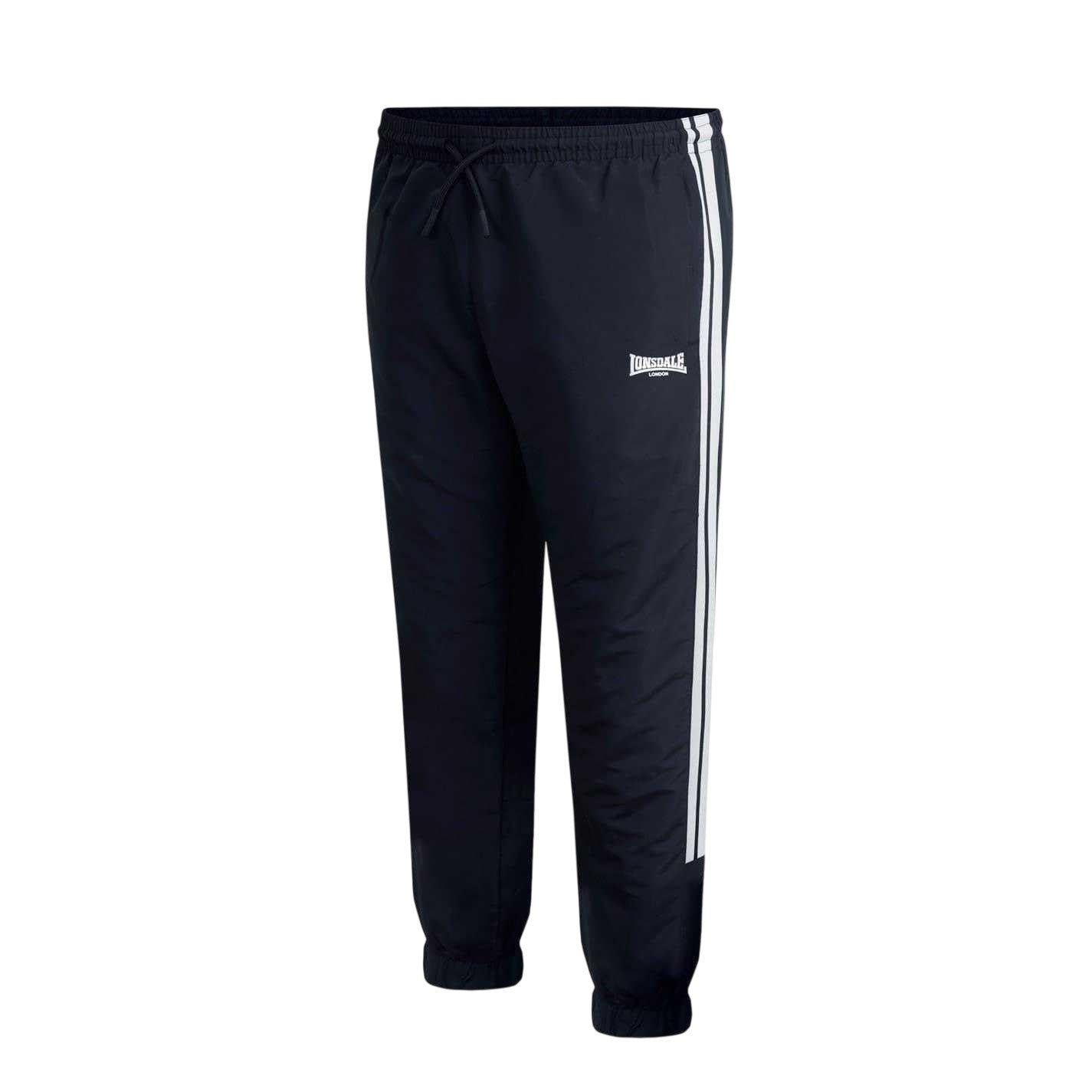 Black - Side - Lonsdale Mens Stripe Tracksuit Bottoms