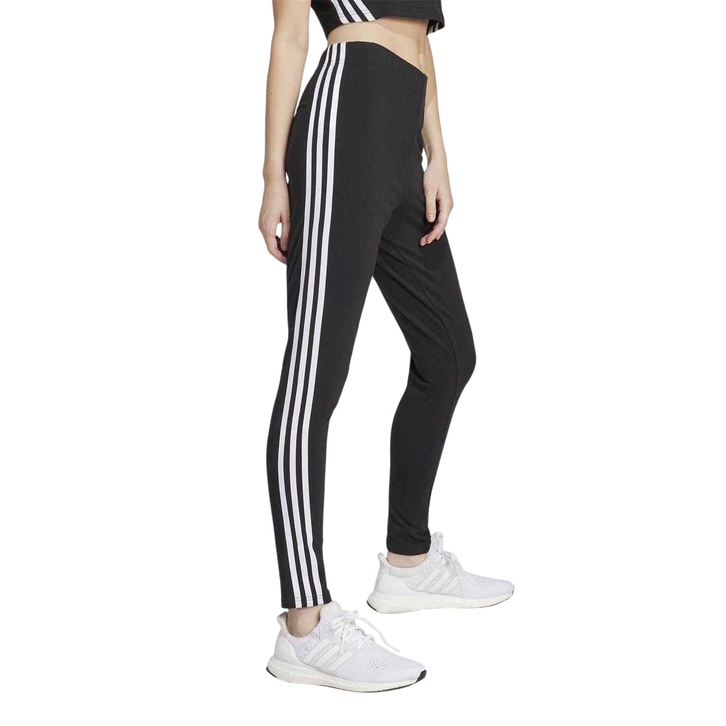 Black - Side - Adidas Womens-Ladies Future Icons 3 Stripes Tight Leggings