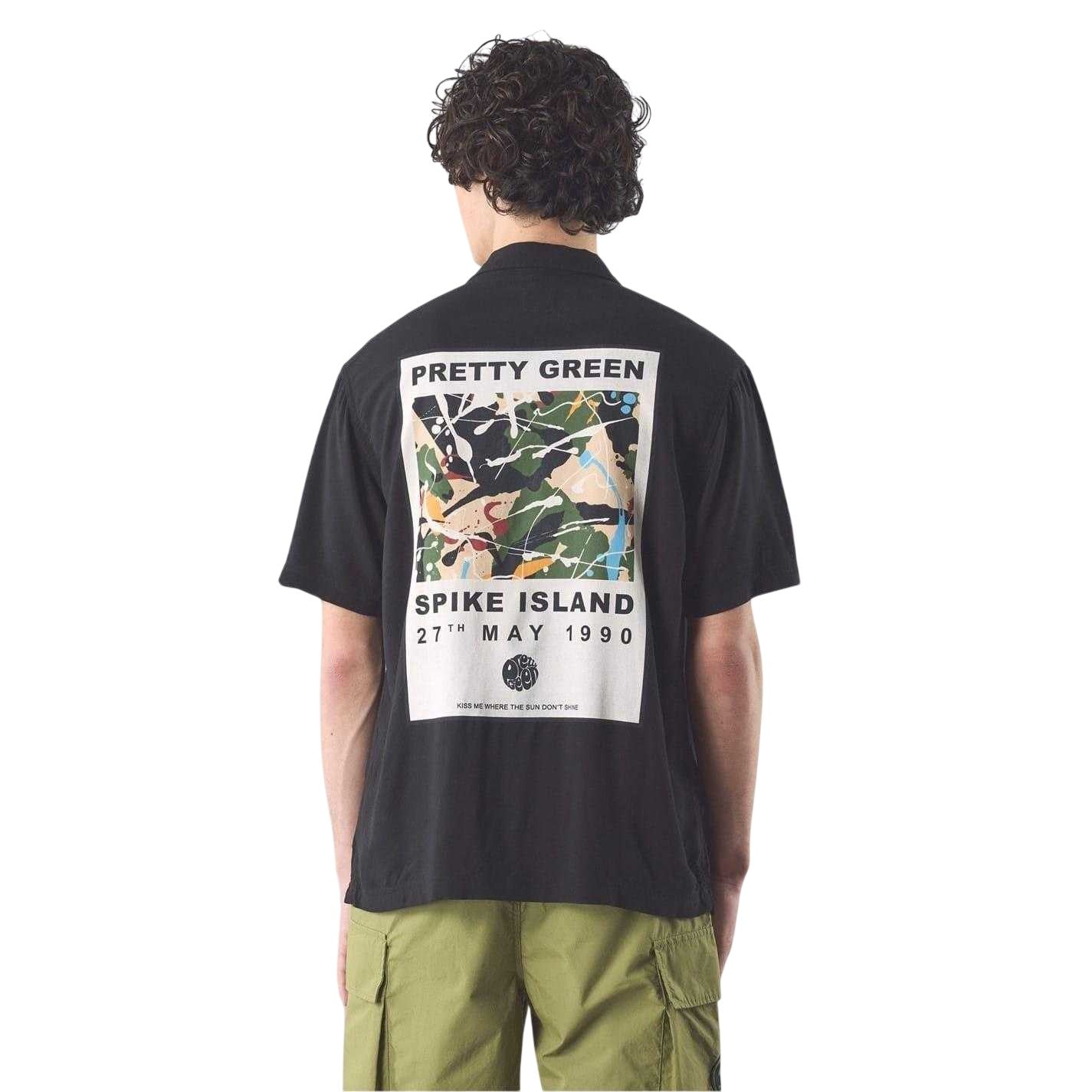 Black - Back - Pretty Green Mens Spike Island Short-Sleeved Shirt