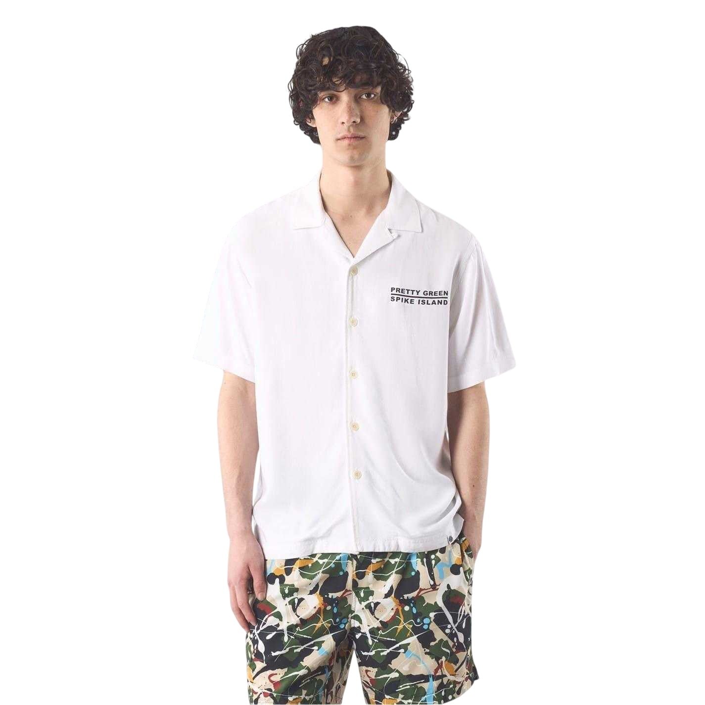 White - Lifestyle - Pretty Green Mens Spike Island Short-Sleeved Shirt