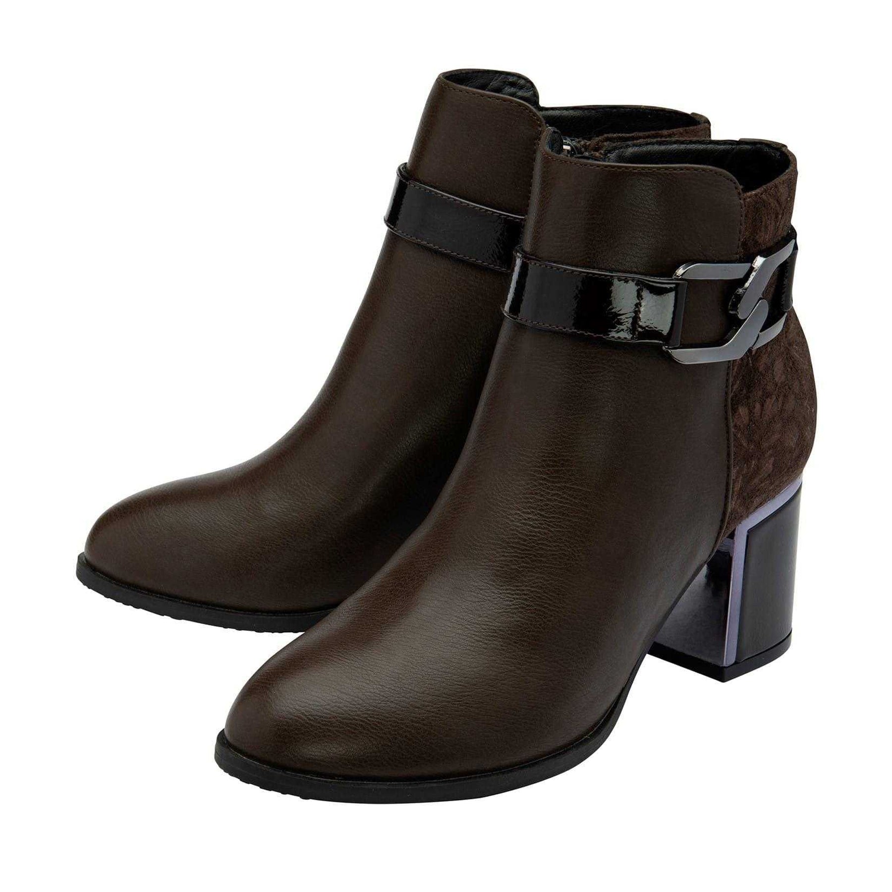 Brown - Side - Lotus Shoes Womens-Ladies Adelaide Leather Block Heel Ankle Boots