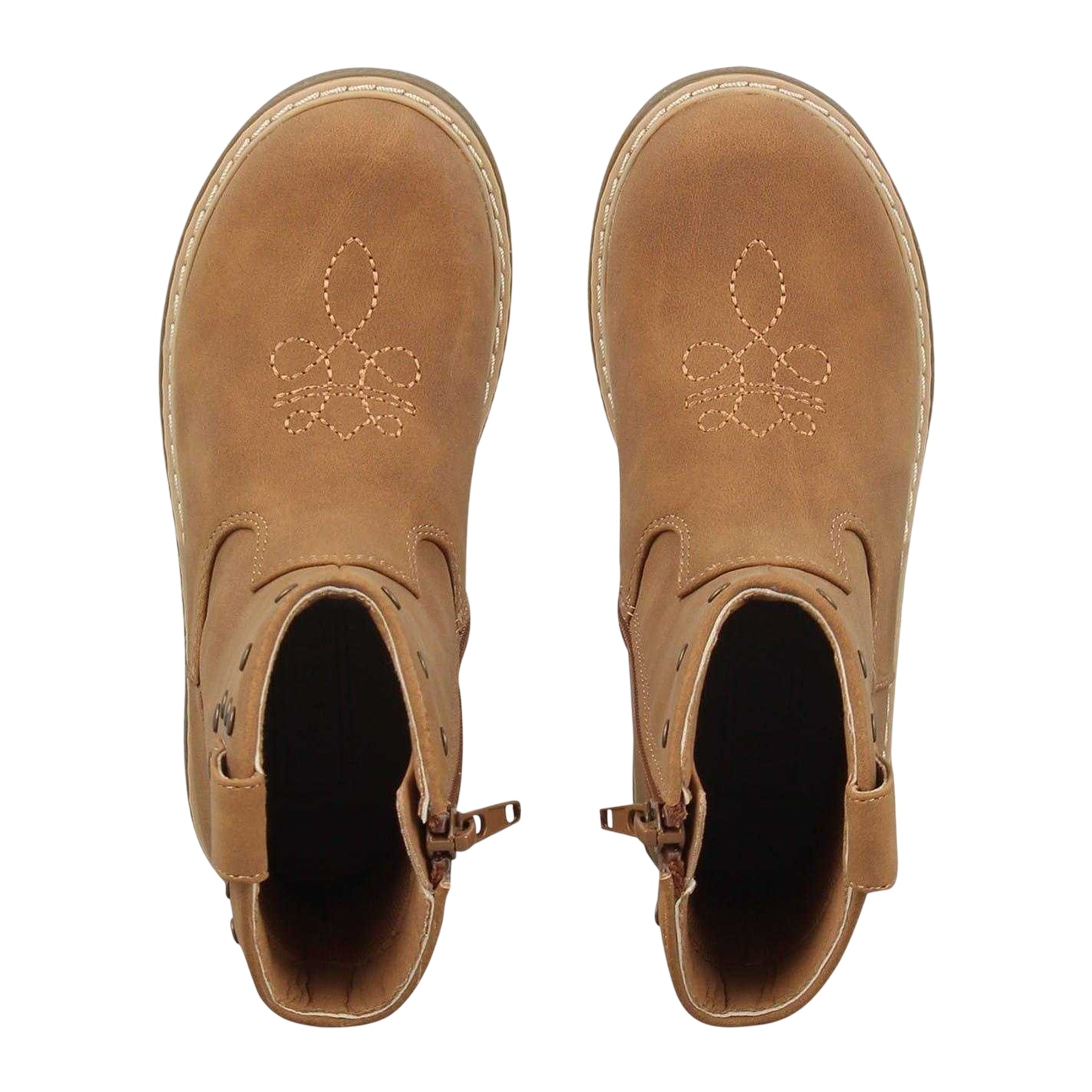 Tan - Side - Miso Girls Jolene Leather Cowboy Boots