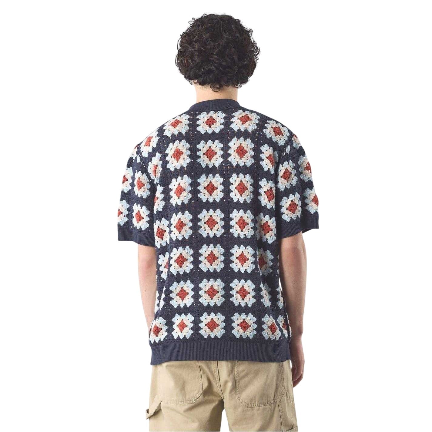 Navy - Back - Pretty Green Mens Timperley Geometric Crochet Tailored Shirt
