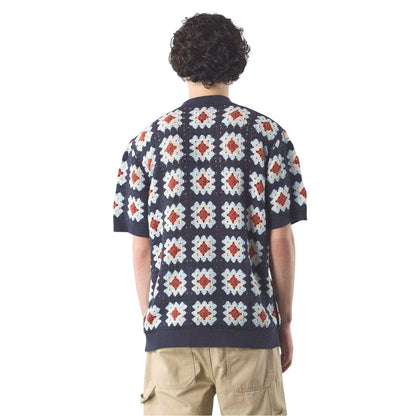 Navy - Back - Pretty Green Mens Timperley Geometric Crochet Tailored Shirt