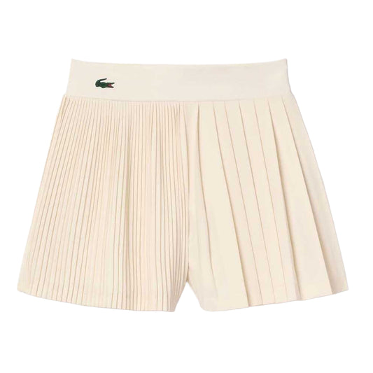 Cream - Front - Lacoste Womens-Ladies Lined Pleated Tennis Shorts