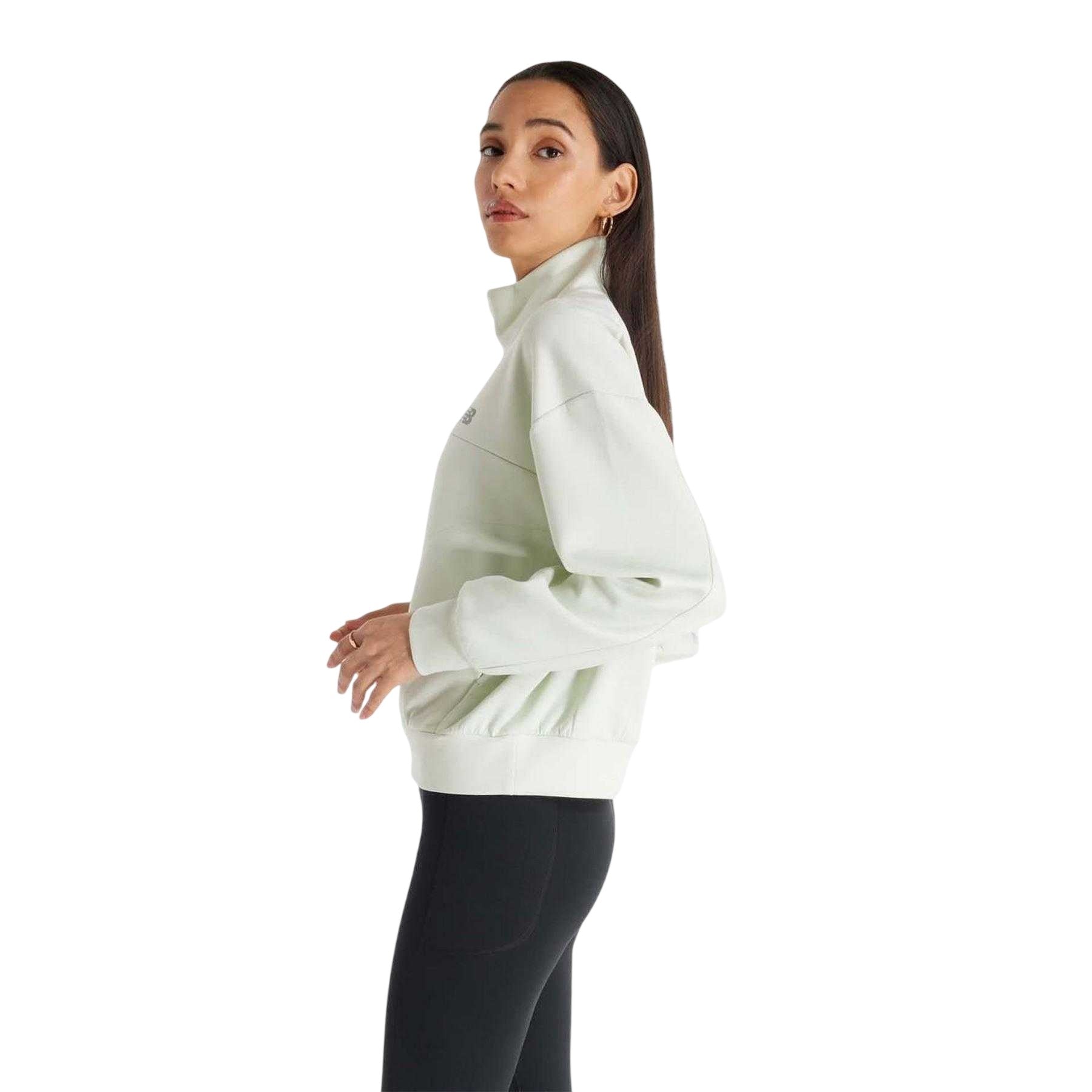 Mint - Side - New Balance Womens-Ladies Knitted Quarter Zip Oversized Sweatshirt
