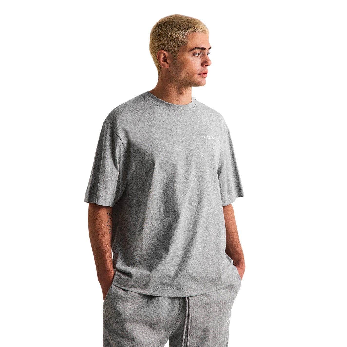 Light Grey - Side - Off White Mens Chain Print T-Shirt