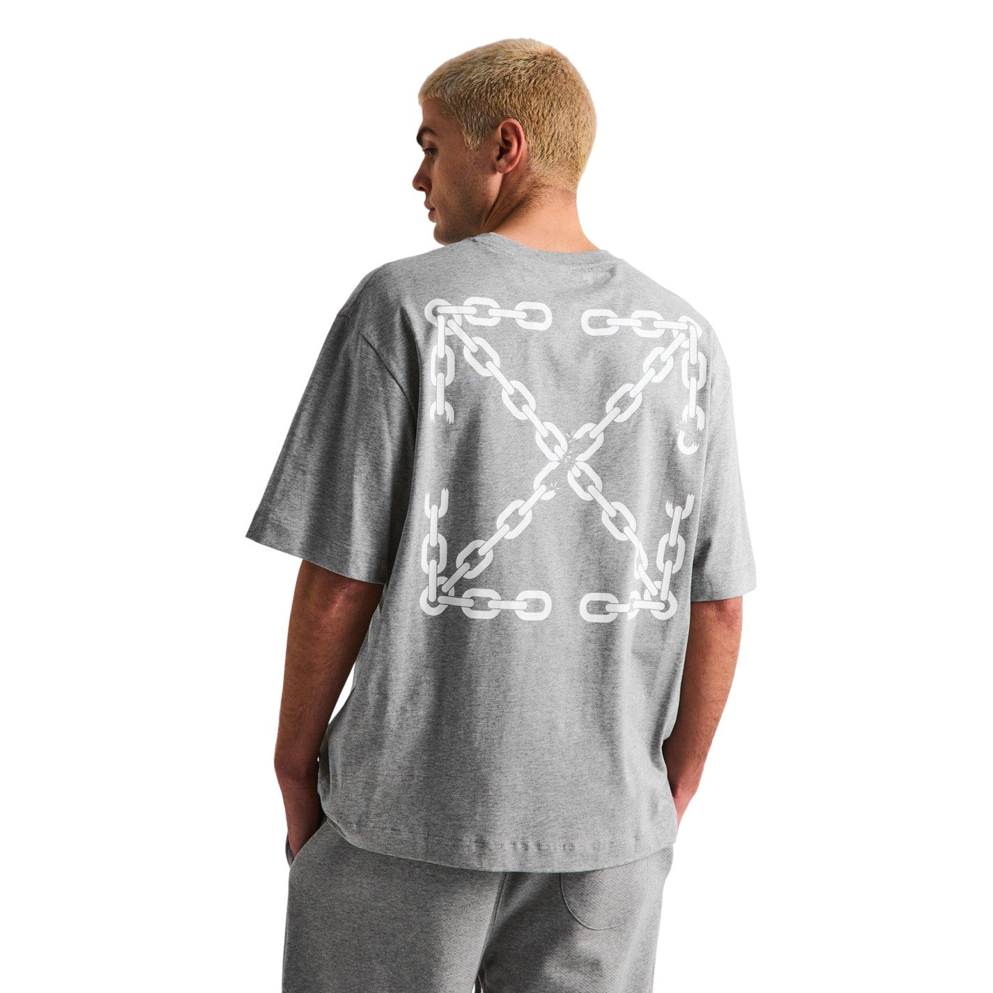 Light Grey - Lifestyle - Off White Mens Chain Print T-Shirt
