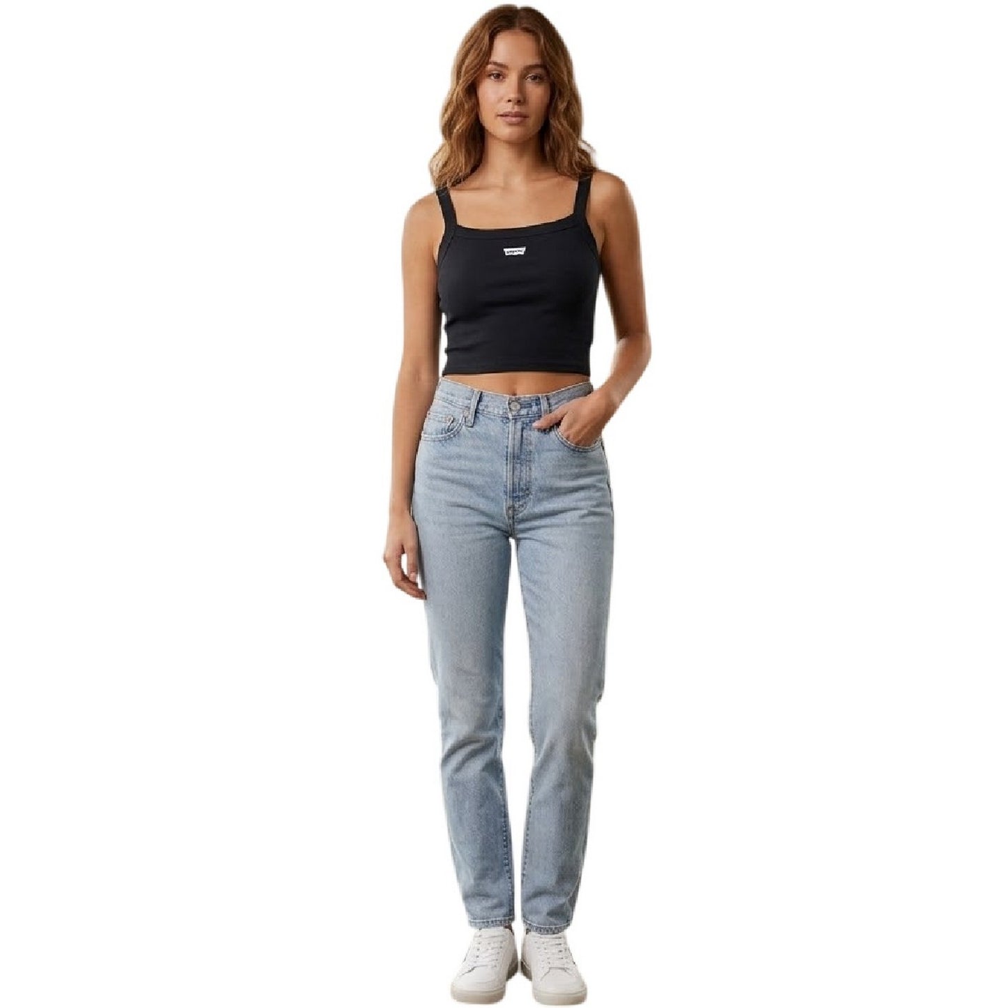 Black - Side - Levis Womens-Ladies Chest Logo Ribbed Vest Top