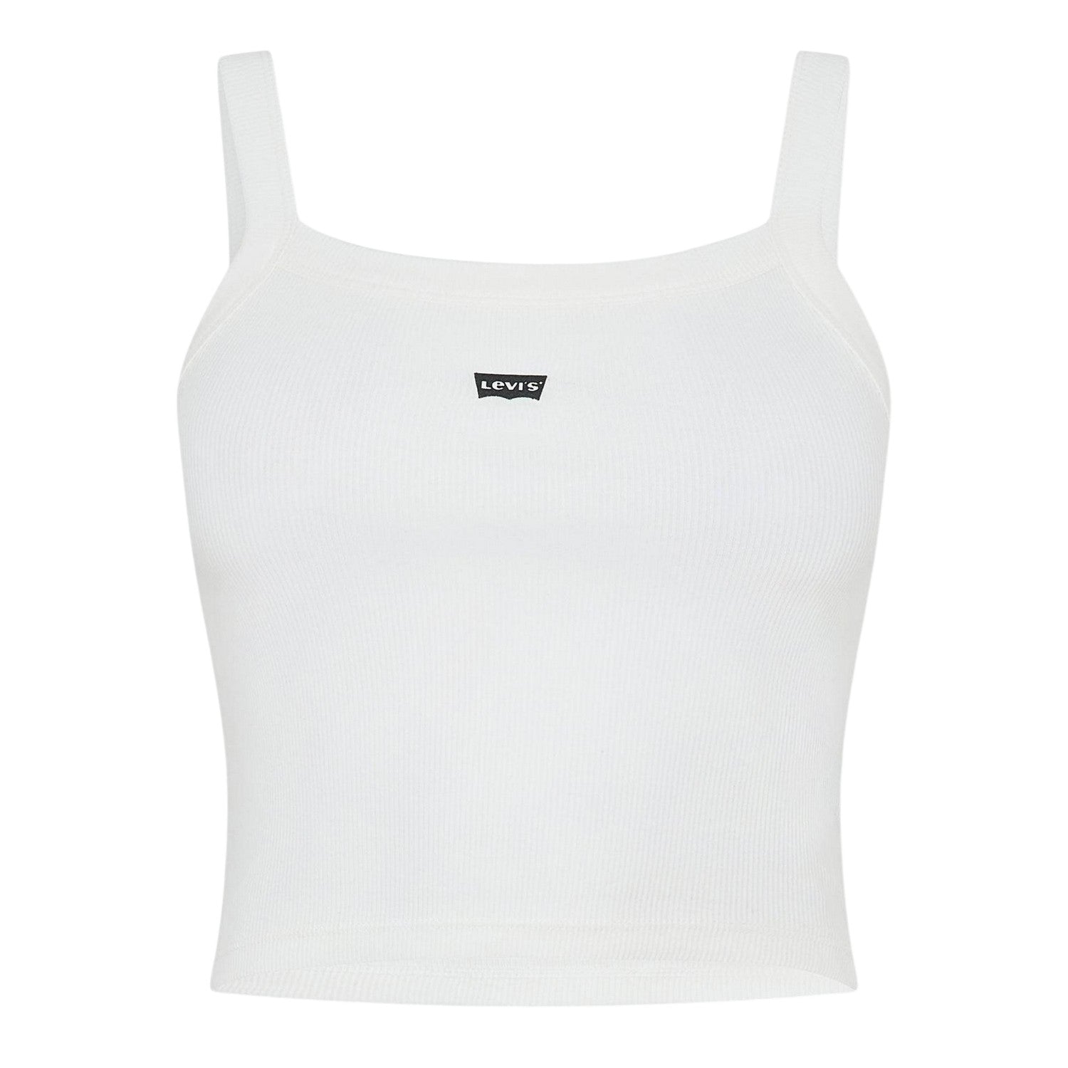 White - Front - Levis Womens-Ladies Chest Logo Ribbed Vest Top