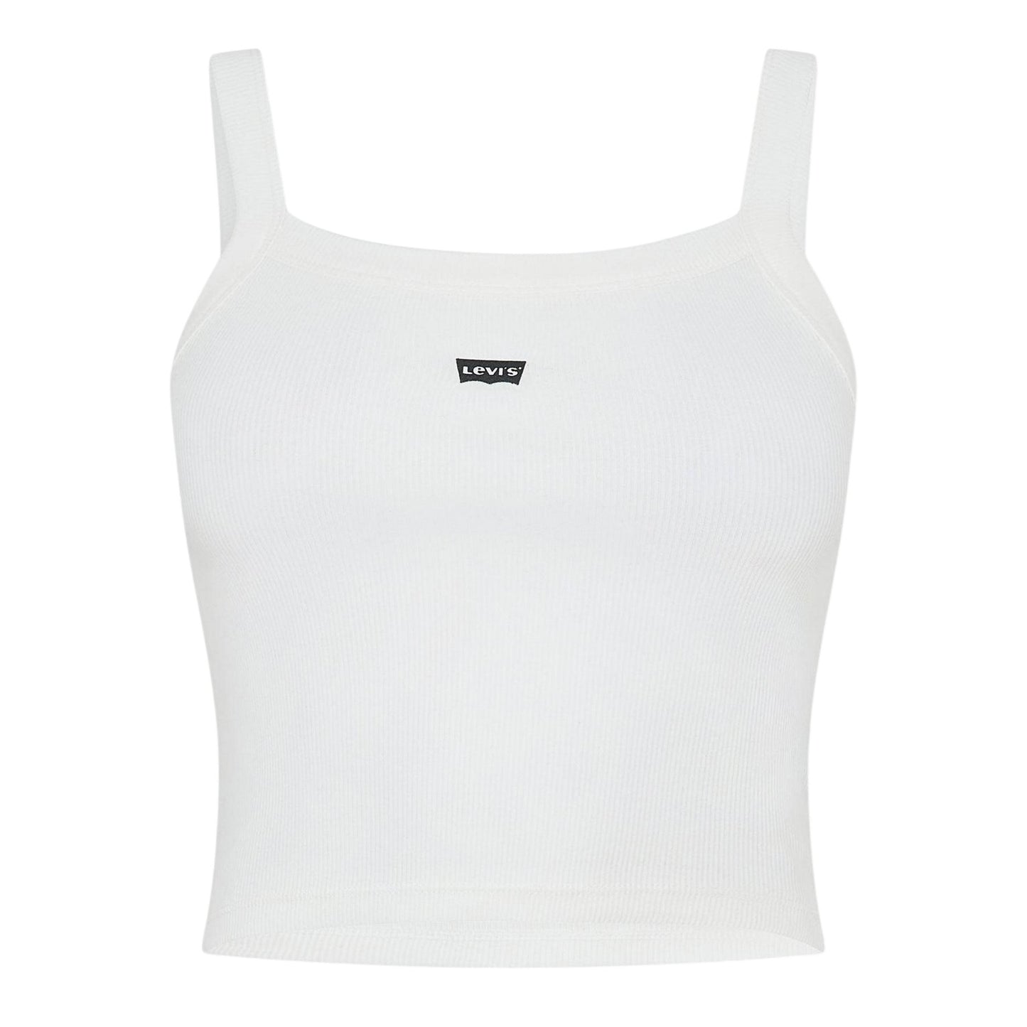 White - Front - Levis Womens-Ladies Chest Logo Ribbed Vest Top