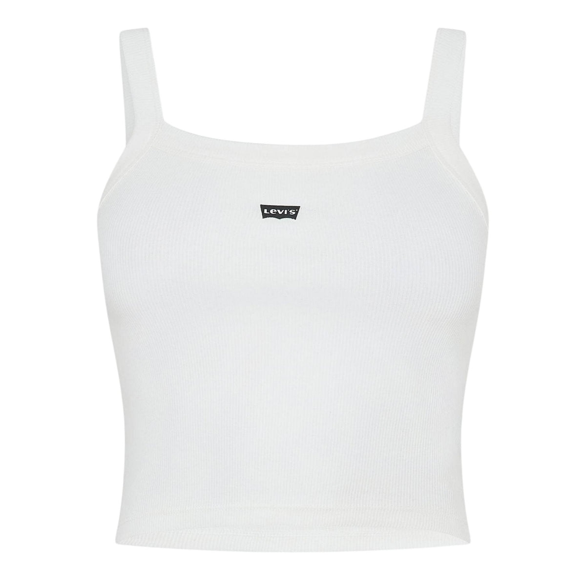 White - Front - Levis Womens-Ladies Chest Logo Ribbed Vest Top