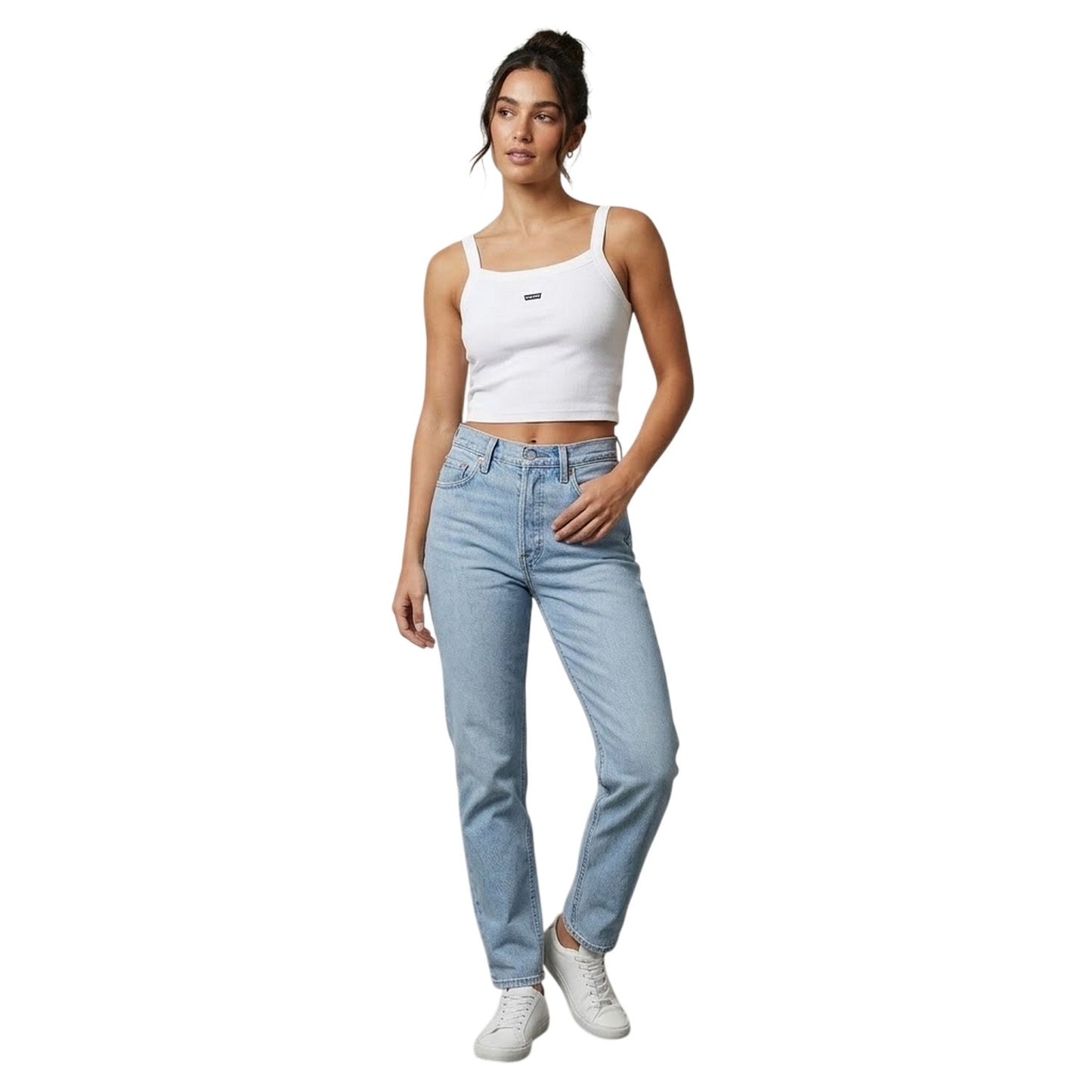 White - Side - Levis Womens-Ladies Chest Logo Ribbed Vest Top