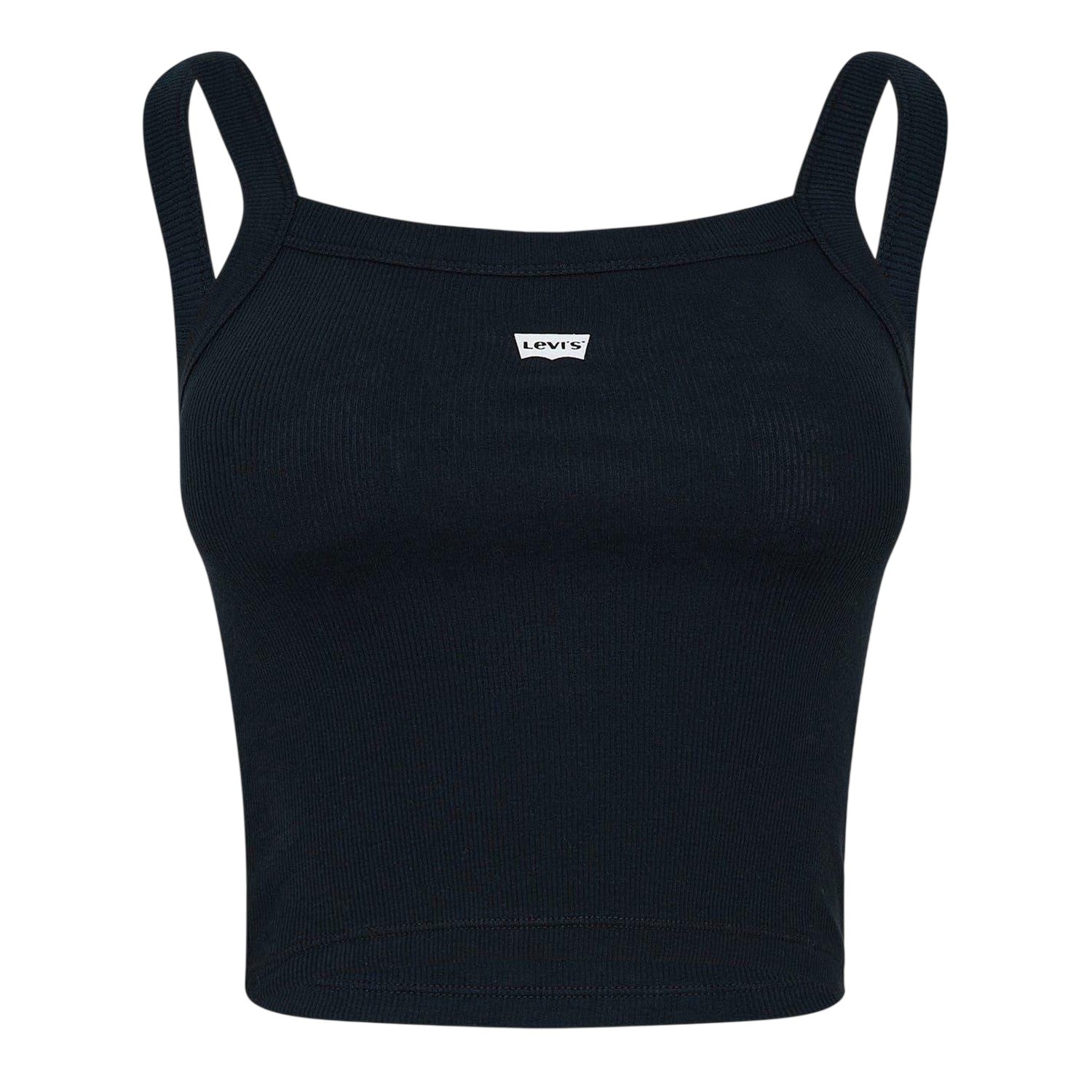 Black - Front - Levis Womens-Ladies Chest Logo Ribbed Vest Top