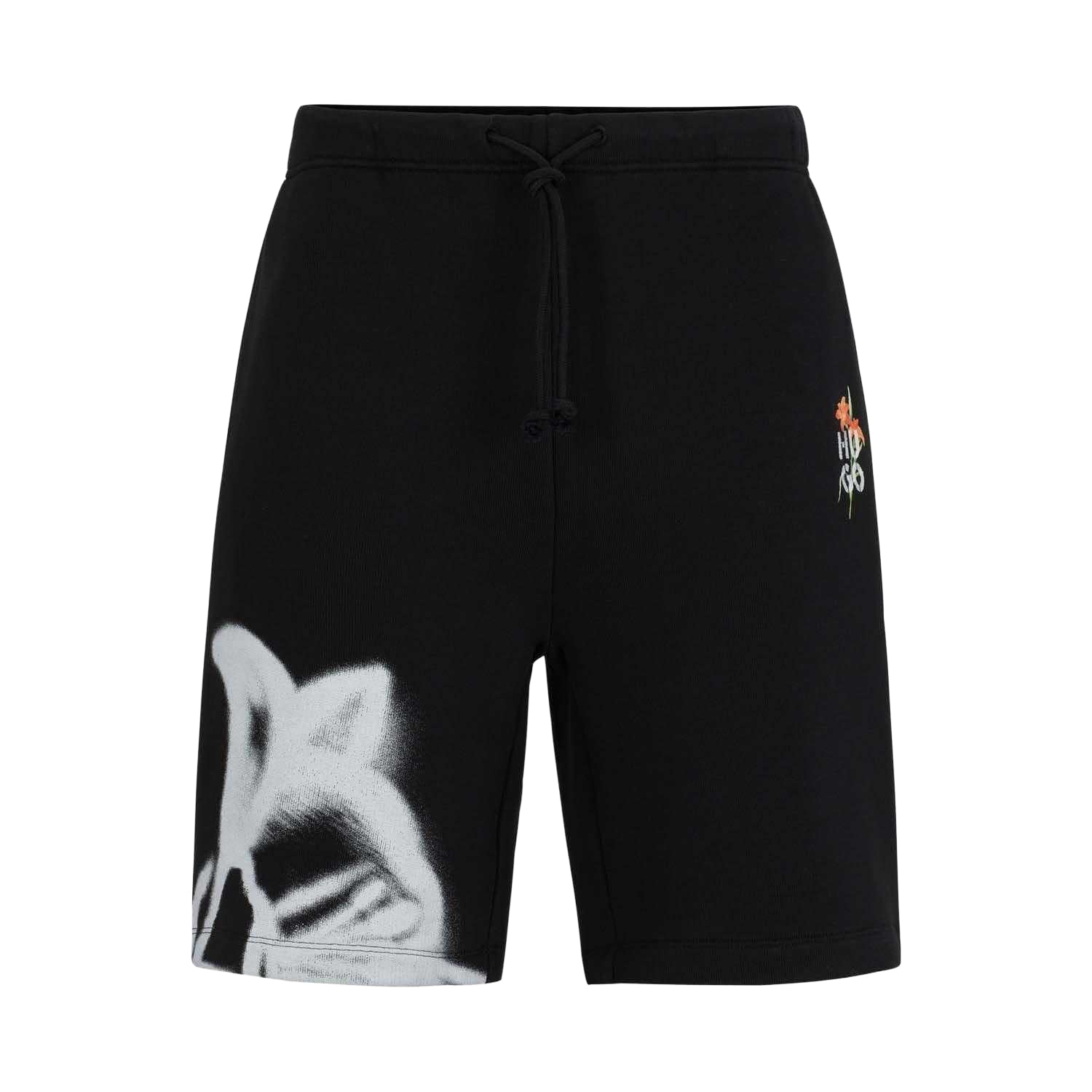 Black - Front - Hugo Boss Mens Diflowos Cotton Blend Floral Relaxed Fit Shorts