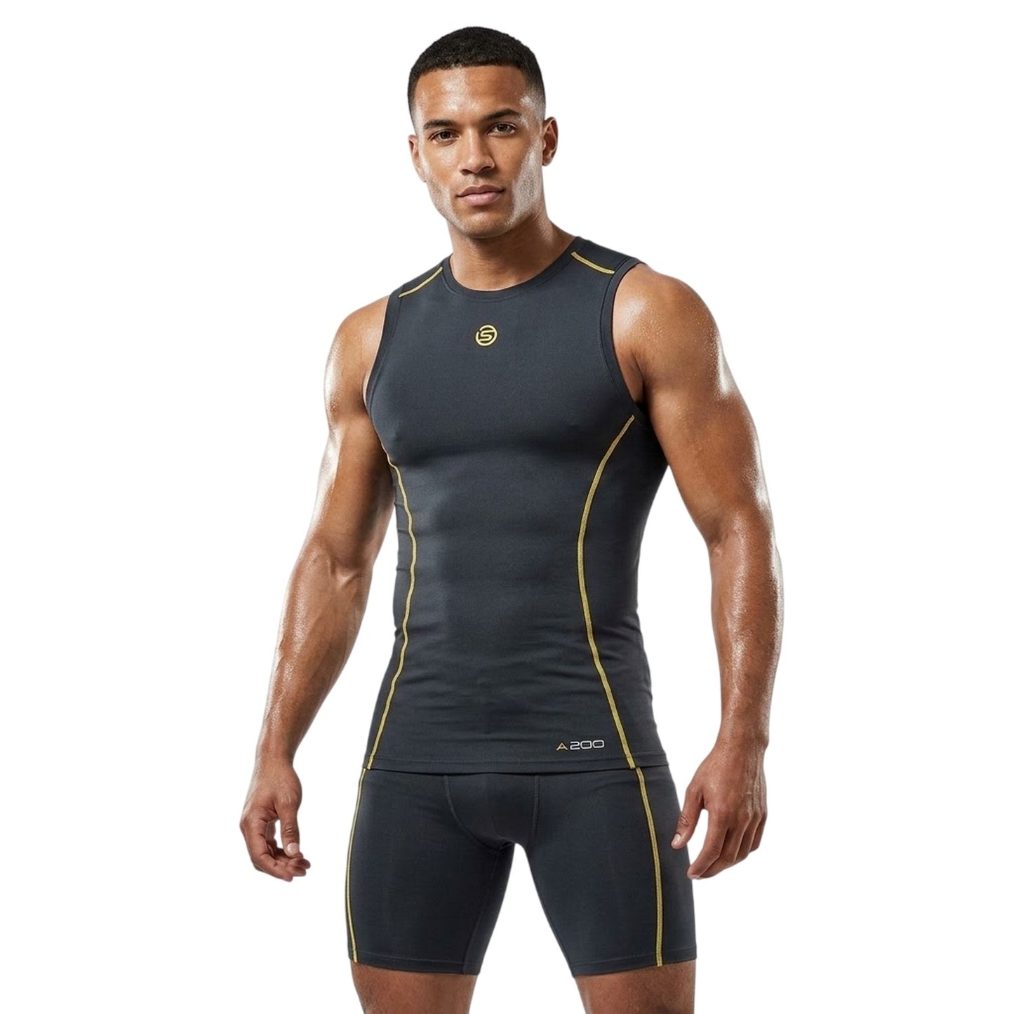 Black - Side - Skins Mens A200 Contrast Vest Top