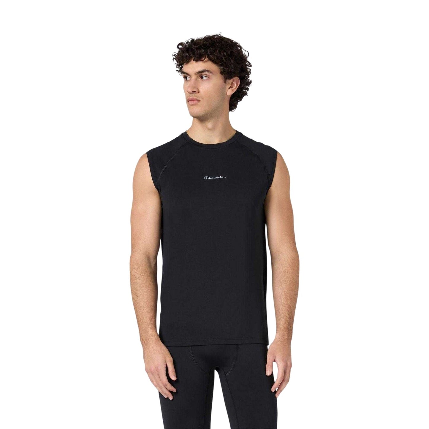 Black - Side - Champion Mens Chest Logo Sleeveless Top