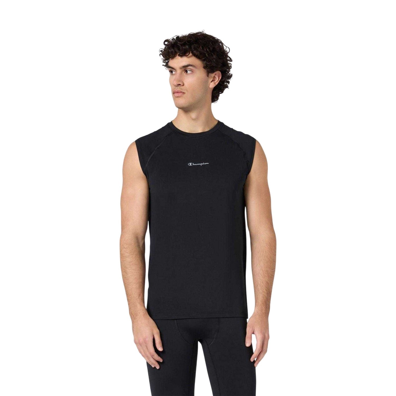 Black - Side - Champion Mens Chest Logo Sleeveless Top