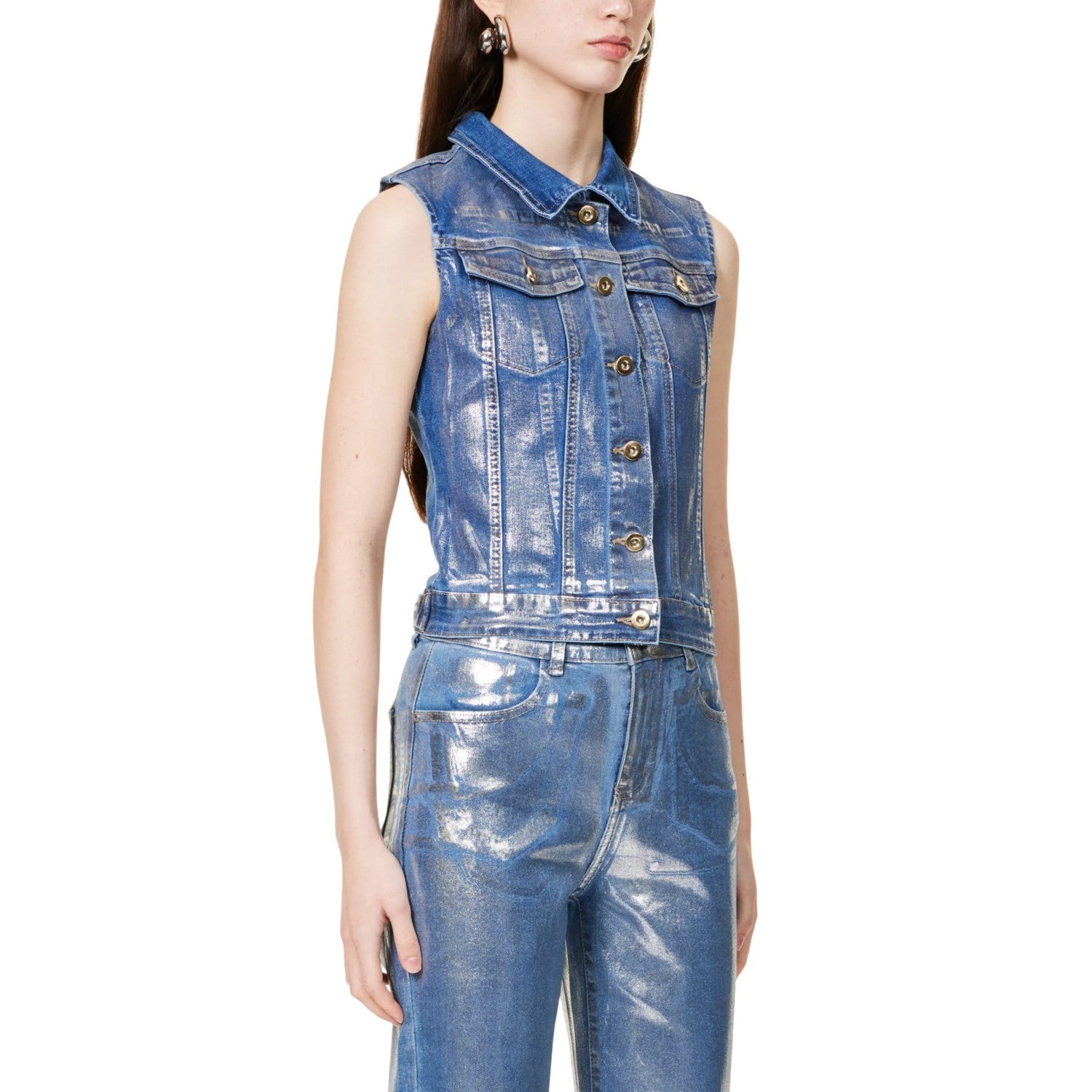 Blue - Side - AmyLynn Womens-Ladies Denim Sleeveless Vest Top