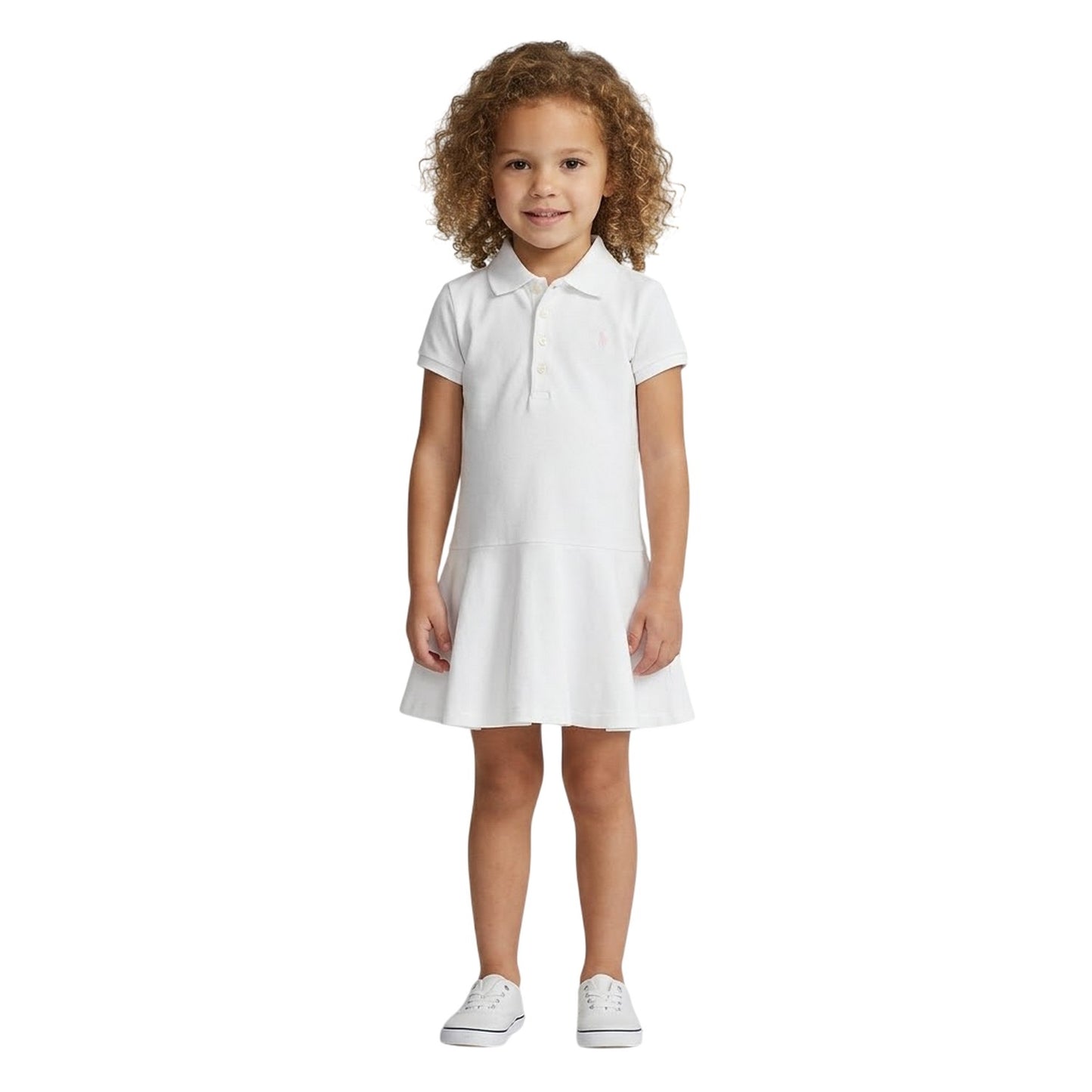 White - Side - Ralph Lauren Girls Collared Polo Shirt Dress