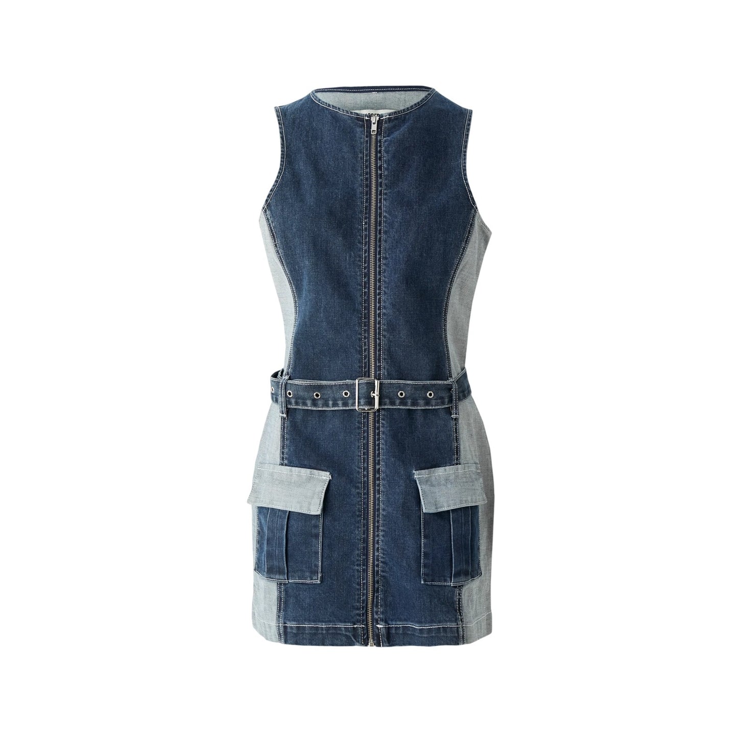 Indigo - Front - The Ragged Priest Womens-Ladies Denim Belted Mini Dress