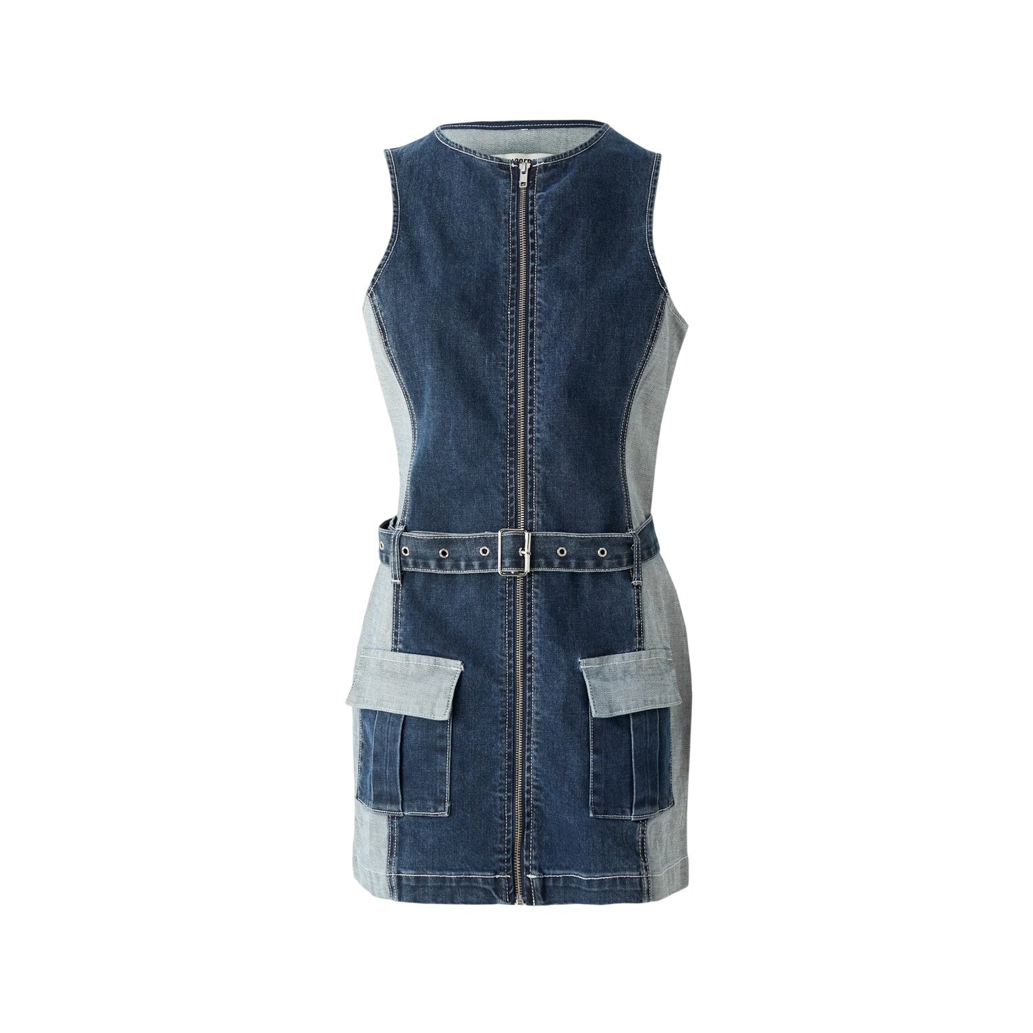 Indigo - Front - The Ragged Priest Womens-Ladies Denim Belted Mini Dress