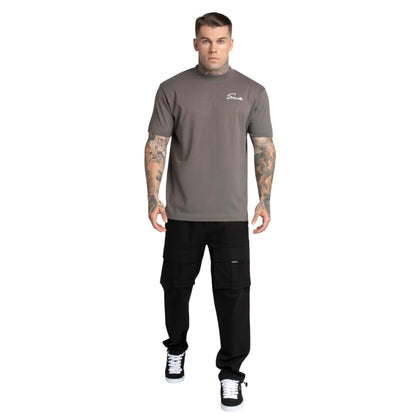 Brown - Side - SikSilk Mens Script T-Shirt