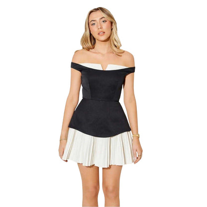 Black-White - Back - Odd Muse Womens-Ladies Exclusive No.1 Bardot Mini Dress