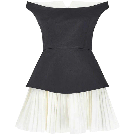 Black-White - Front - Odd Muse Womens-Ladies Exclusive No.1 Bardot Mini Dress