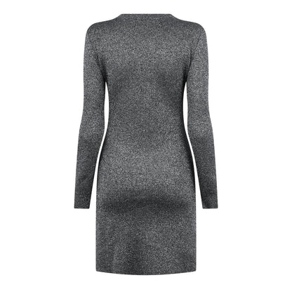 Silver-White - Back - Off White Womens-Ladies Glitter Crew Neck Bodycon Dress