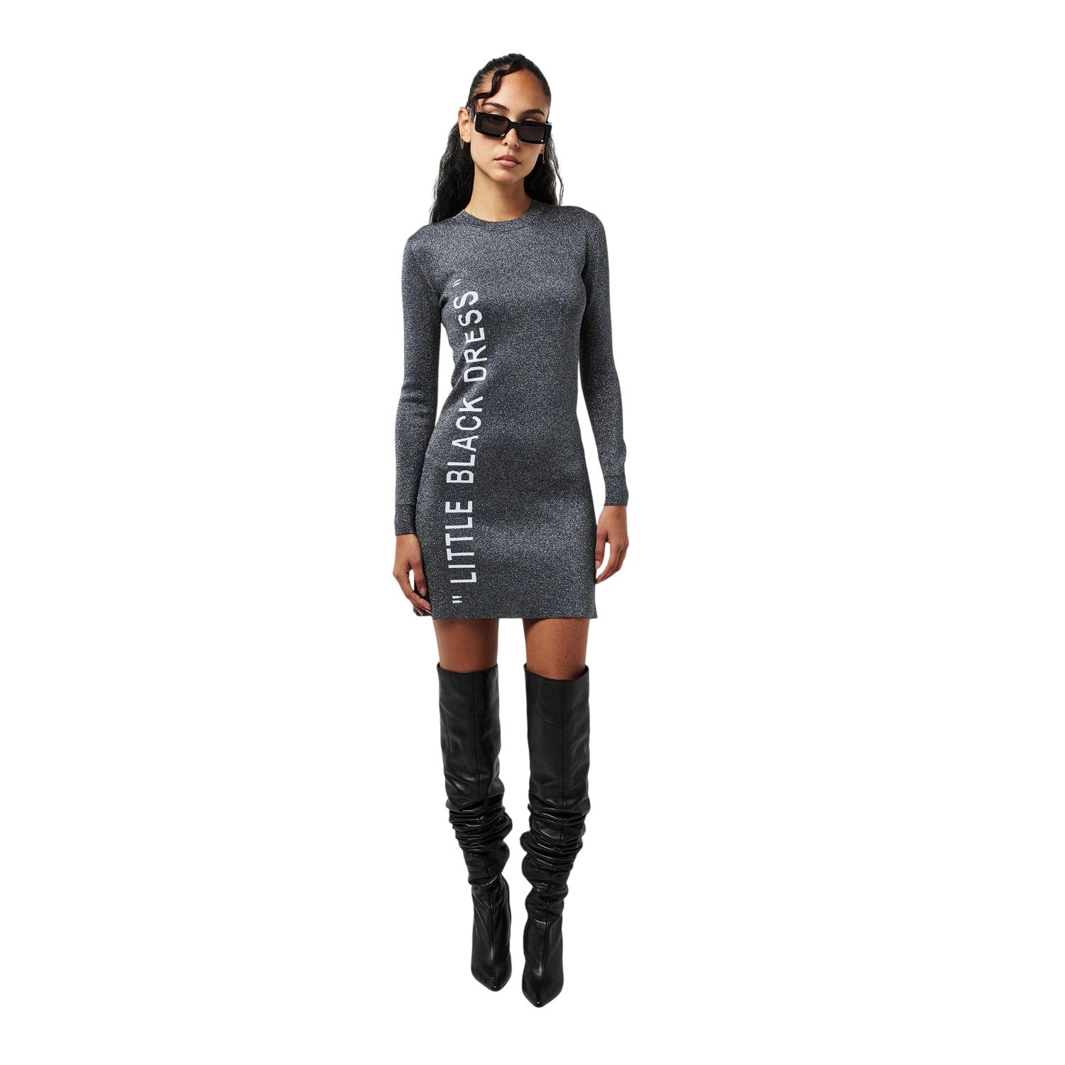 Silver-White - Lifestyle - Off White Womens-Ladies Glitter Crew Neck Bodycon Dress
