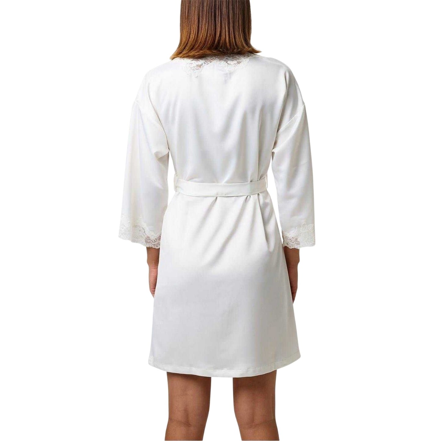 Ivory - Back - Ralph Lauren Womens-Ladies Satin Lace Trim Robe