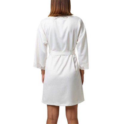 Ivory - Back - Ralph Lauren Womens-Ladies Satin Lace Trim Robe